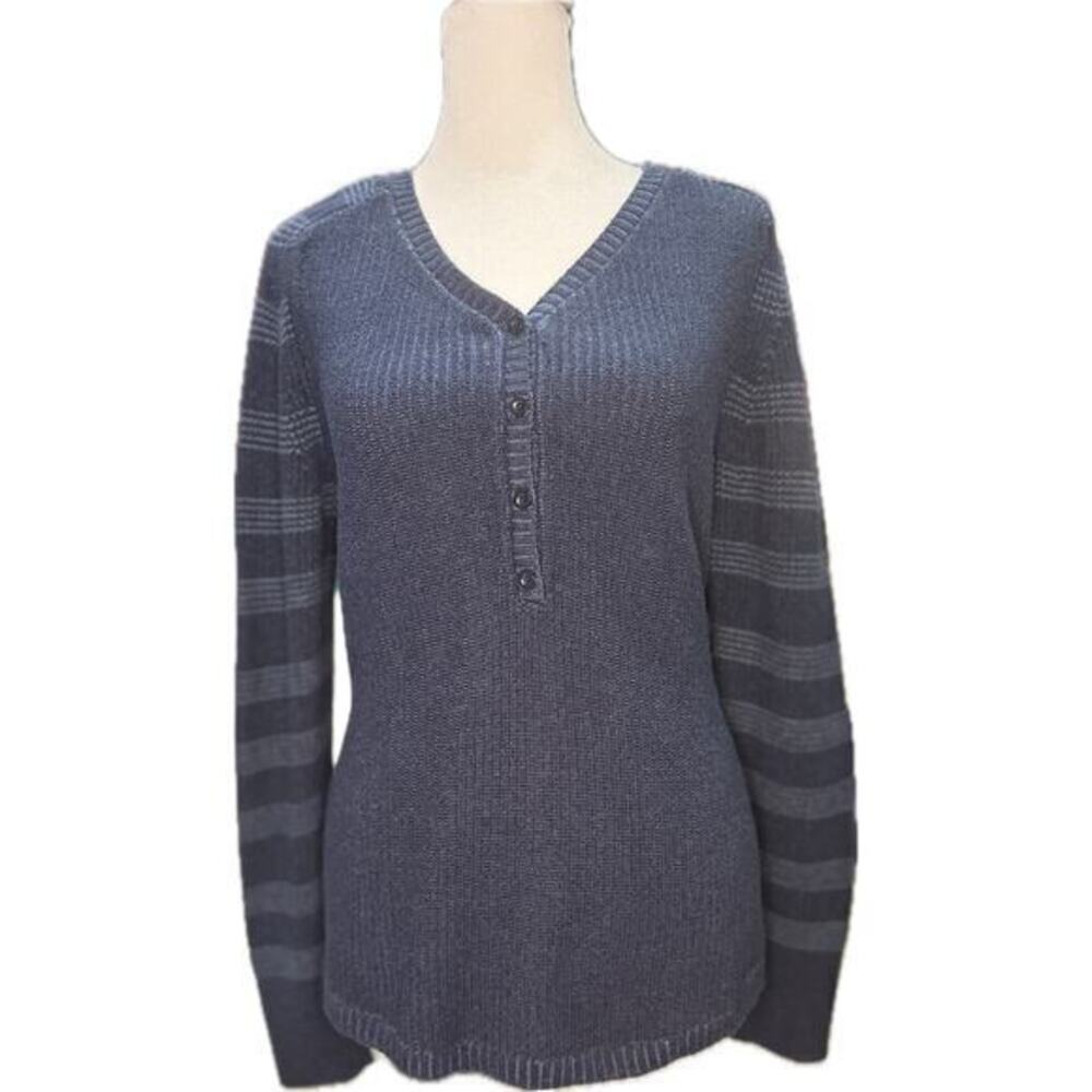 Eddie Bauer Button Front‎ Sweater Size  M Blue Pullover Short Sleeve Cable Knit